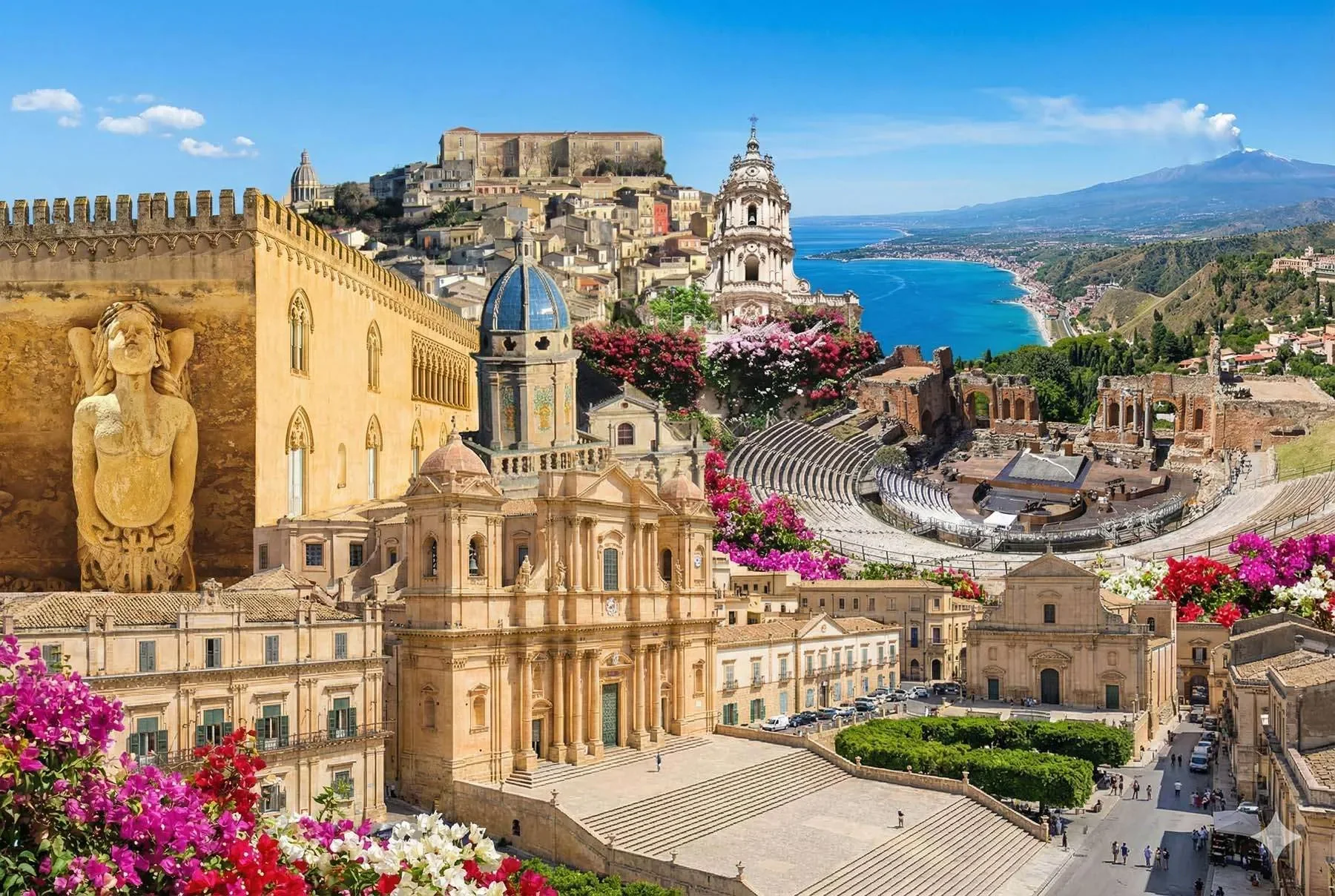 Messina Uferpromenade, Kathedrale und Straße von Messina in Sizilien