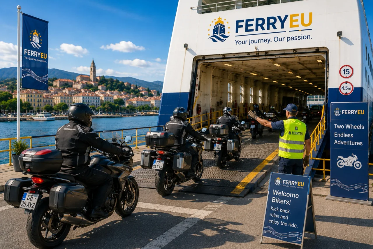 Motorrad bei der Einschiffung auf eine Fähre