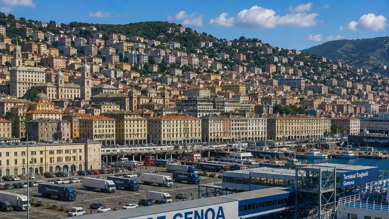 Genoa Passagierfährterminal und Uferpromenade in Ligurien, Italien